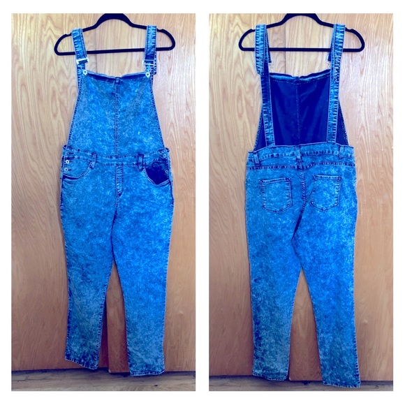 Retro 80s style stretchy acid wash stone wash denim overalls XL - Picture 1 of 4